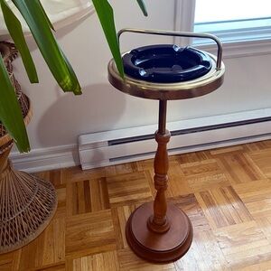 Stunning Vintage MCM Brass/Wood Ashtray Stand